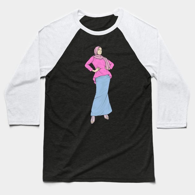 Hijab Girl Blue And Pink Baseball T-Shirt by crissbahari